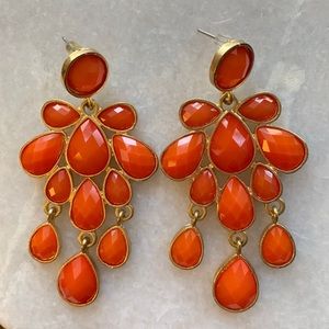 Orange and gold chandelier shaped earrings